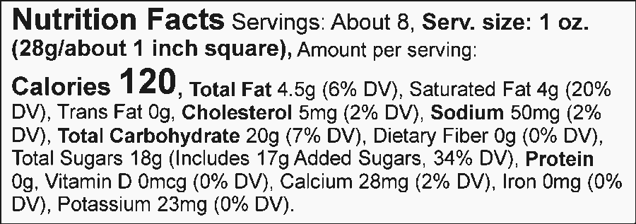 Key Lime Fudge Nutrition Facts