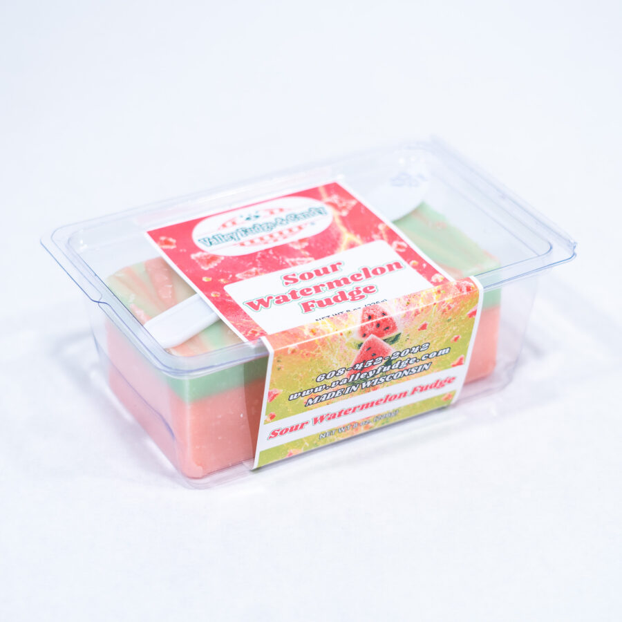 Close-up of Sour Watermelon Fudge, handcrafted fudge by Valley Fudge & Candy